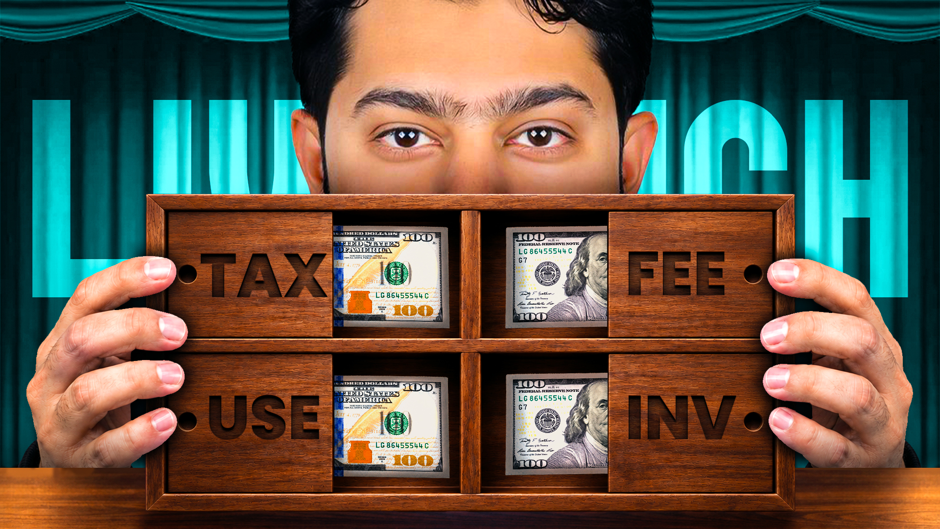 YouTube thumbnail - Live Rich cash organizer close-up
