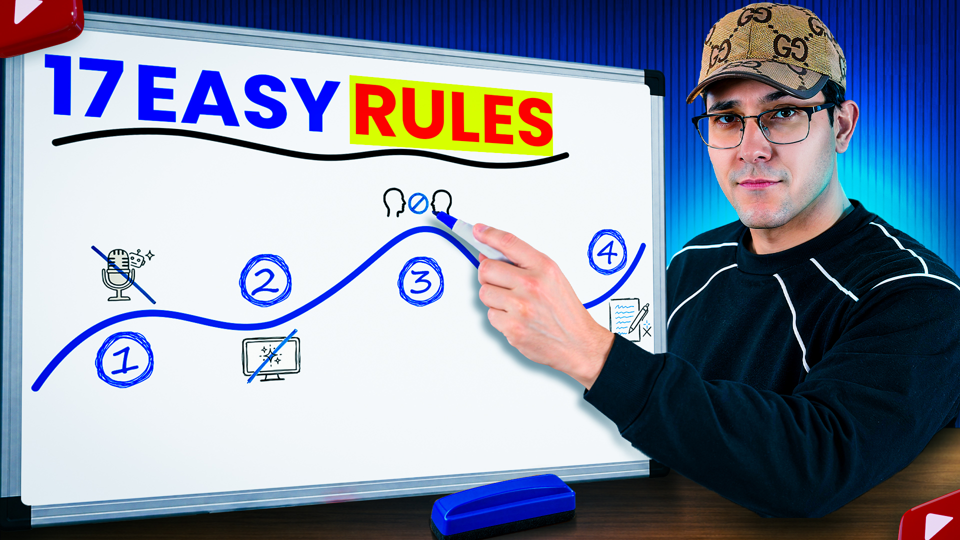 YouTube thumbnail - 17 Easy Rules whiteboard design
